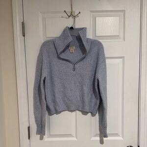 Light Blue Ribbed Turtleneck Sweater